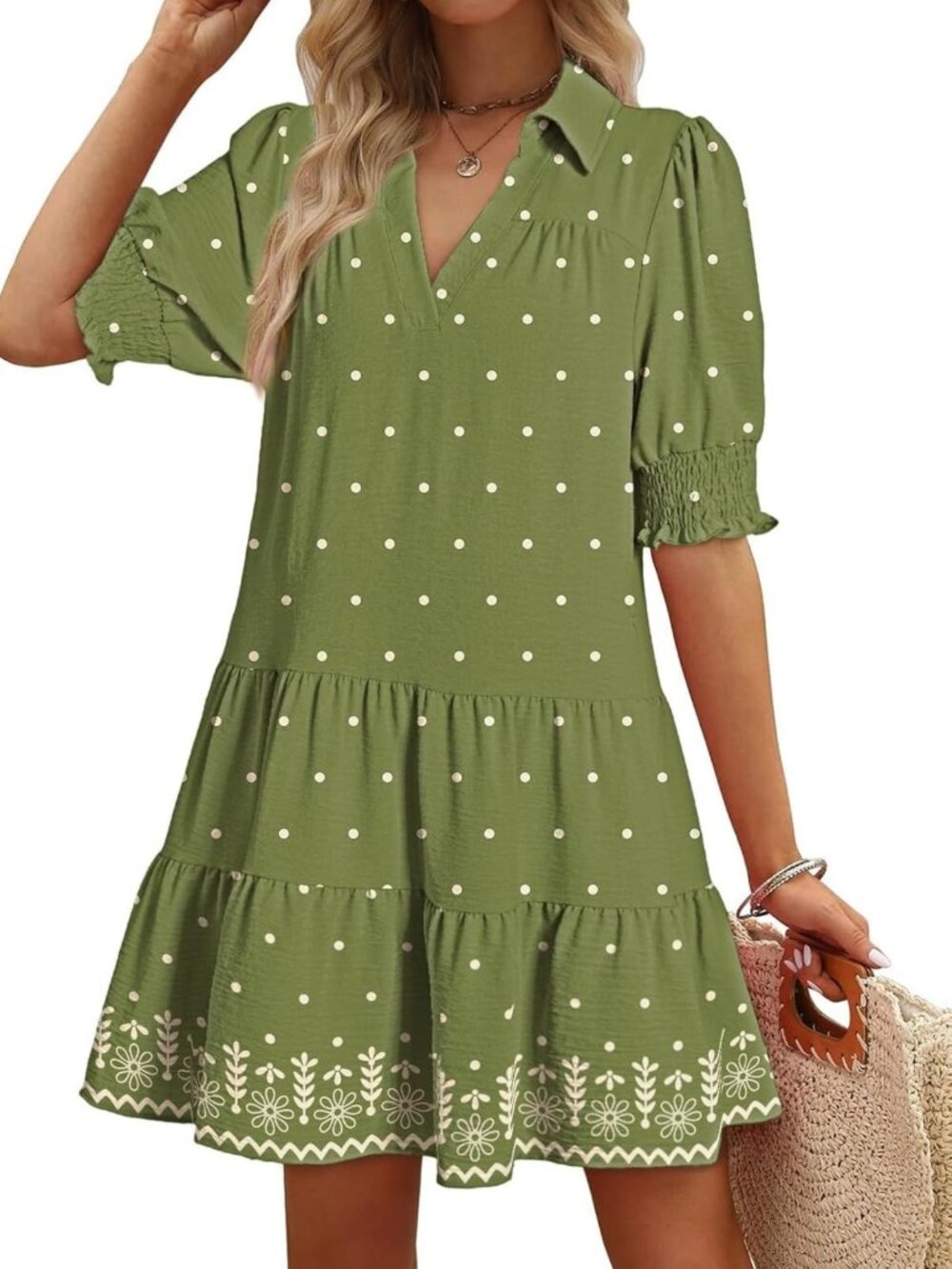 Chic Midi Summer Dress with Lapel Collar & Pleated Design - Casual Elegance